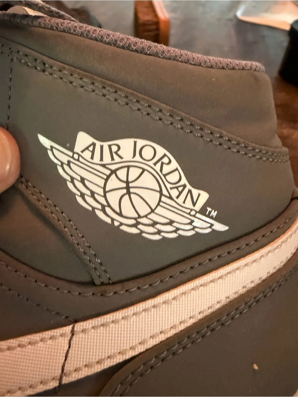 Jordan Gray and White High-Top Sneaker with Wing Logo